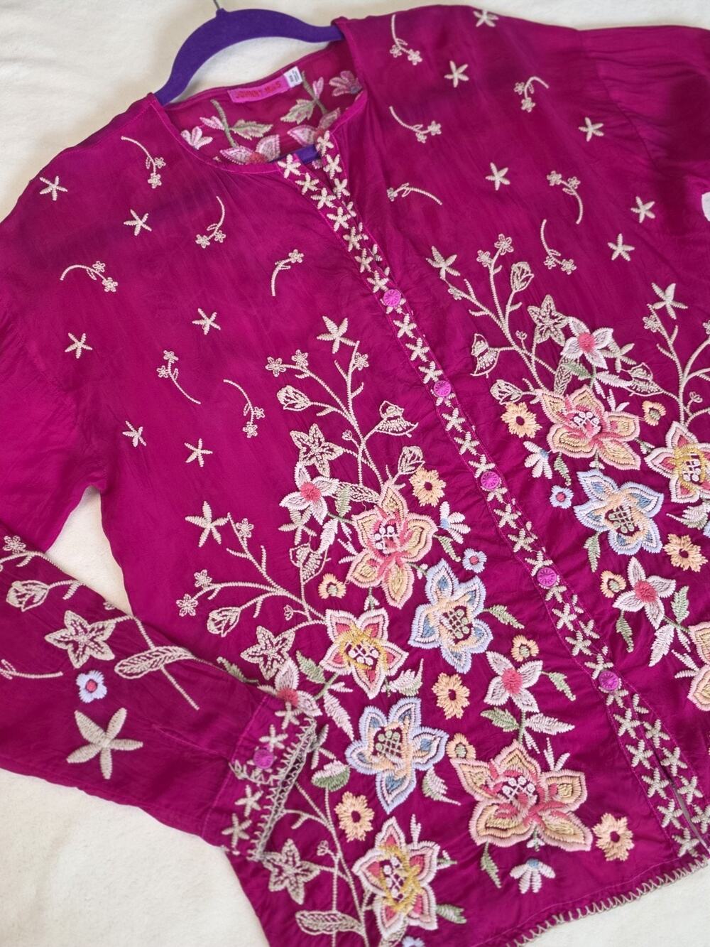 Johnny Was Jenai Floral Embroidered Blouse Size XXS